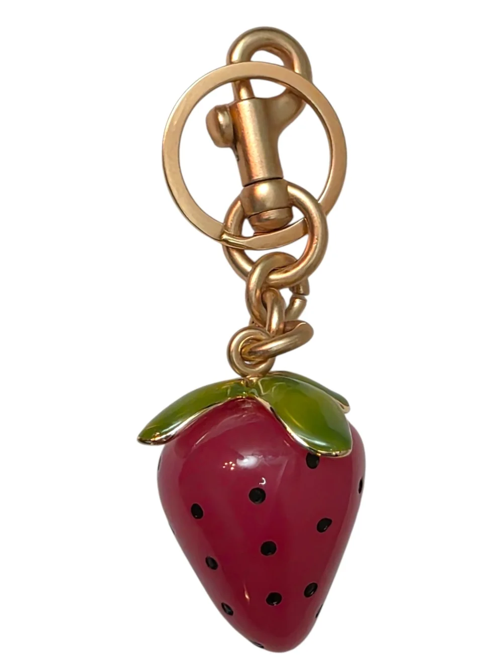 Gold-tone Strawberry Charm Keychain - Pink Strawberry Accent